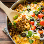 My whole family LOVED this One Skillet Mexican Beef and Rice dinner recipe! Super quick and easy and we ate the leftovers wrapped up in tortillas!