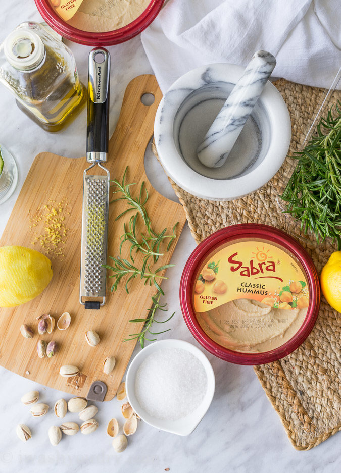 The bold and delicious flavors of Pistachio, Rosemary and Lemon come together in a tasty hummus topping that no one can resist when placed on top of creamy Sabra hummus!