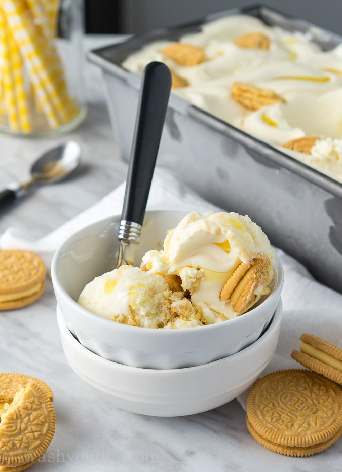 This No Churn Lemon Supreme Ice Cream is just 4 ingredients and so creamy and delicious! It tastes like a lemon creamsicle! 