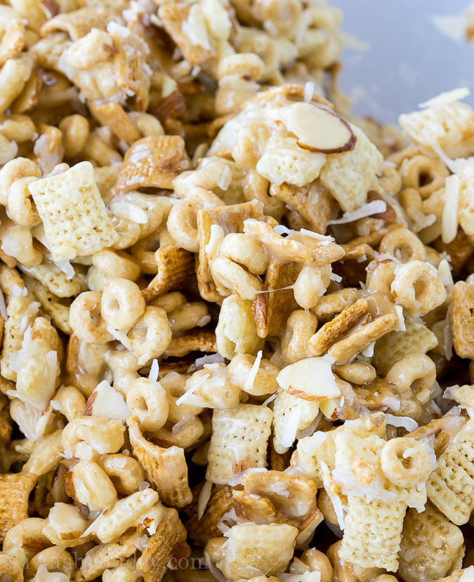 We love this Gooey Chex Mix recipe for snacks and party times! 