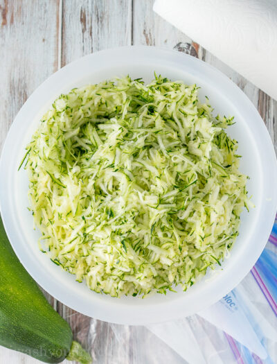 A bowl of shredded zucchini