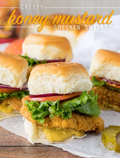 I'm obsessed with these Crispy Honey Mustard Chicken Sliders! The sweet and tangy honey mustard spread is amazing!