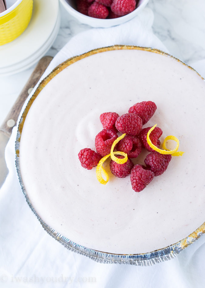 This super easy, 3 ingredient, Raspberry Lemonade Pie is a frozen pie that's perfect for a cool and refreshing dessert!