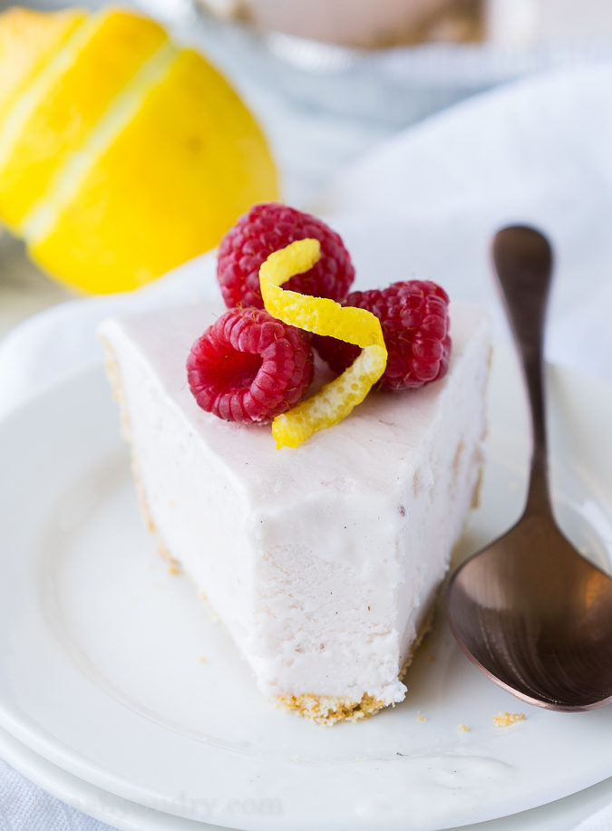 This super easy, 3 ingredient, Raspberry Lemonade Pie is a frozen pie that's perfect for a cool and refreshing dessert!