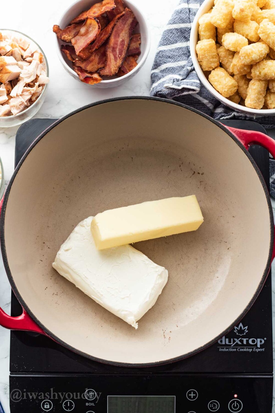 Butter and Cream cheese in pot. 