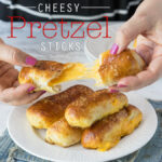 These Cheesy Pretzel Sticks are soft pretzels stuffed with cheese and just 5 simple ingredients. Ready in less than 20 minutes!