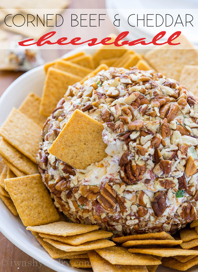 This Corned Beef and Cheddar Cheeseball is packed with flavor and rolled in chopped pecans for an irresistible appetizer that everyone will love!