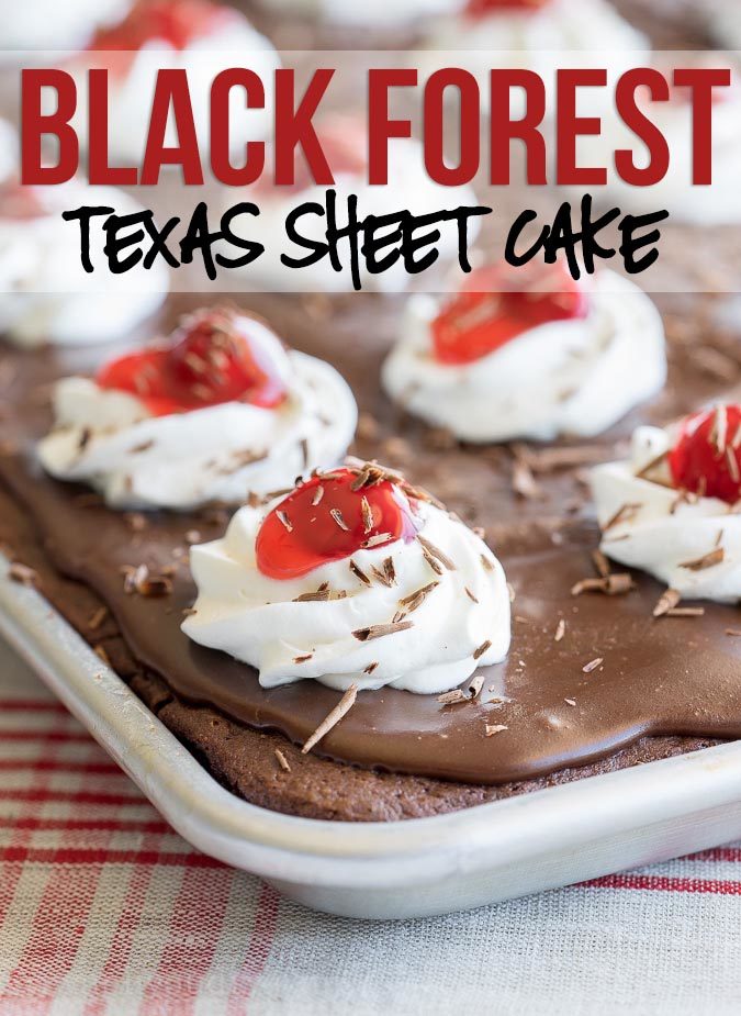 This Black Forest Texas Sheet Cake recipe is seriously so good! I am usually pretty reserved when it comes to cake, but I had to go back for seconds on this one! This one is a keeper!