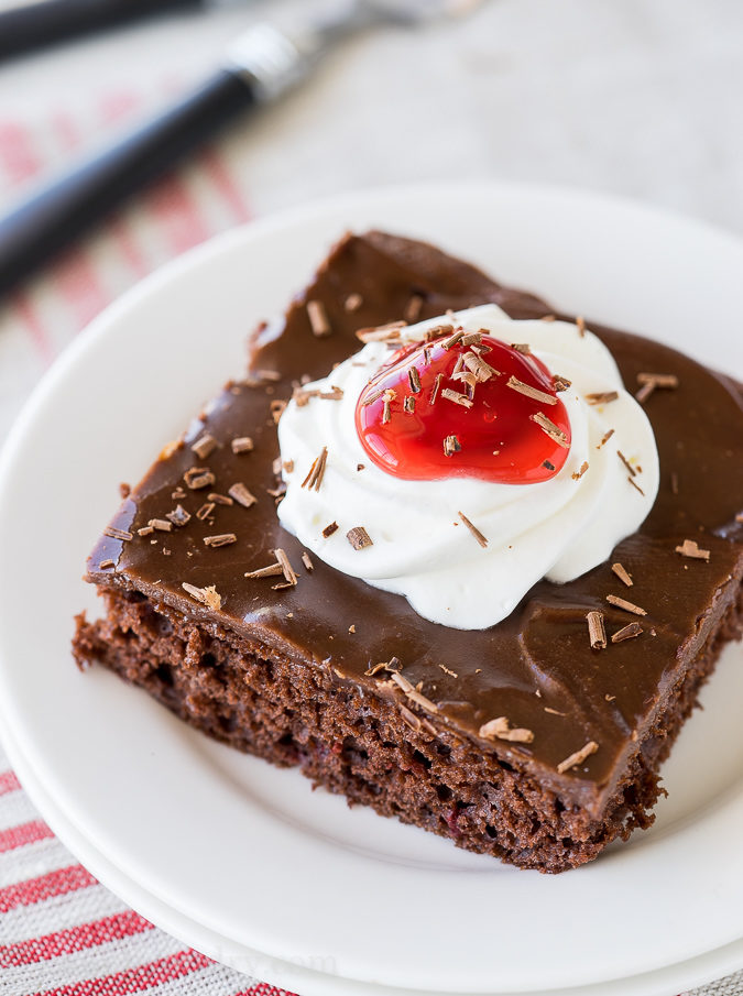 This Black Forest Texas Sheet Cake recipe is seriously so good! I am usually pretty reserved when it comes to cake, but I had to go back for seconds on this one! This one is a keeper!