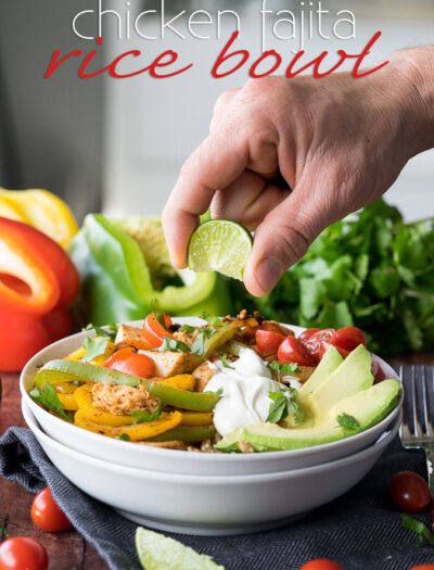 These super quick Chicken Fajita Rice Bowls are full of delicious flavor and perfect for easy lunches!