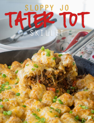 Comfort food and convenience come together in this super easy Sloppy Jo Tater Tot Skillet recipe! My whole family loved this one!