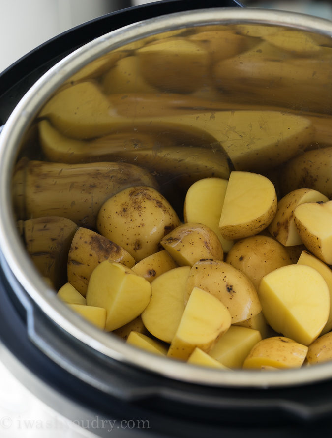 Layer uncooked potatoes in the bottom of your pressure cooker and top with your uncooked meatloaf. Watch what happens next!