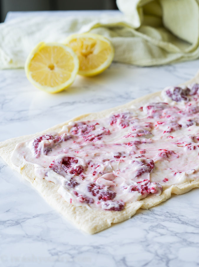 The filling on these Lemon Raspberry Cream Cheese Danish Rolls is so simple, yet so flavorful!