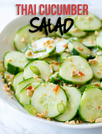 This Crunchy Thai Cucumber Salad is cool and crisp, with a slightly sweet and spicy dressing. This goes perfectly with grilled chicken, fish or steak!