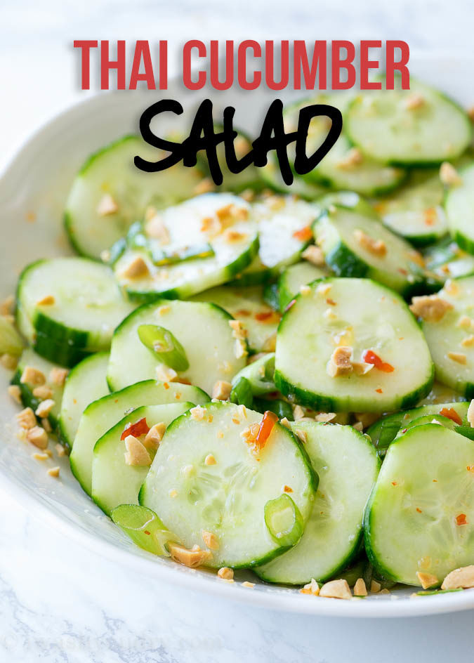 This Crunchy Thai Cucumber Salad is cool and crisp, with a slightly sweet and spicy dressing. This goes perfectly with grilled chicken, fish or steak! 