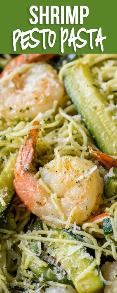 SO EASY! This Shrimp Pesto Pasta is my new favorite easy dinner recipe!