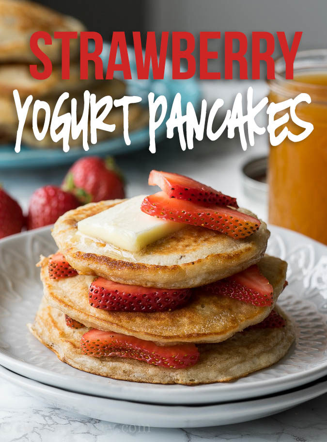 These Strawberry Greek Yogurt Pancakes are so light and fluffy and I love the extra protein from the greek yogurt!