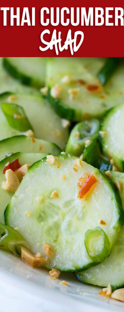 This Crunchy Thai Cucumber Salad is cool and crisp, with a slightly sweet and spicy dressing. This goes perfectly with grilled chicken, fish or steak! 