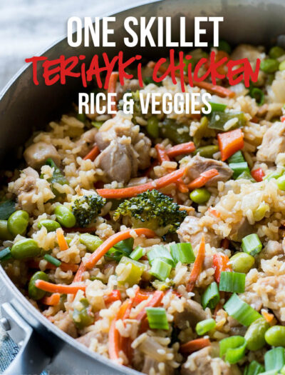 This Teriyaki Chicken Rice Vegetable Skillet is a super quick weeknight dinner recipe that's flavorful and my whole family loved it!