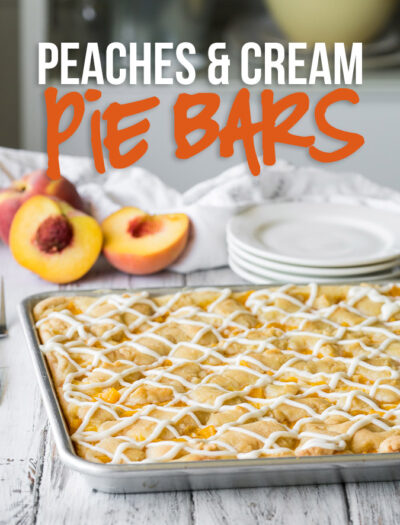 These Peaches and Cream Pie Bars are an easy dessert recipe that's perfect for a party or potluck!