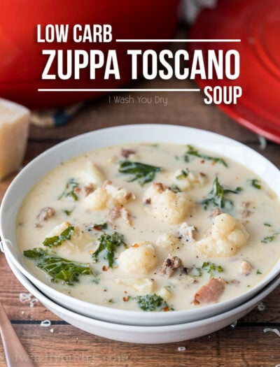 This Low Carb Zuppa Toscana Soup is low on carbs, but HUGE on flavor! My whole family loved this easy soup!