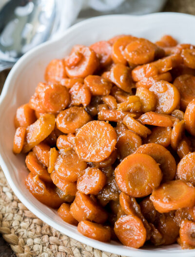 These Brown Sugar Glazed Carrots are made in just 5 minutes with just 5 simple ingredients! Perfect for a quick Thanksgiving side dish!