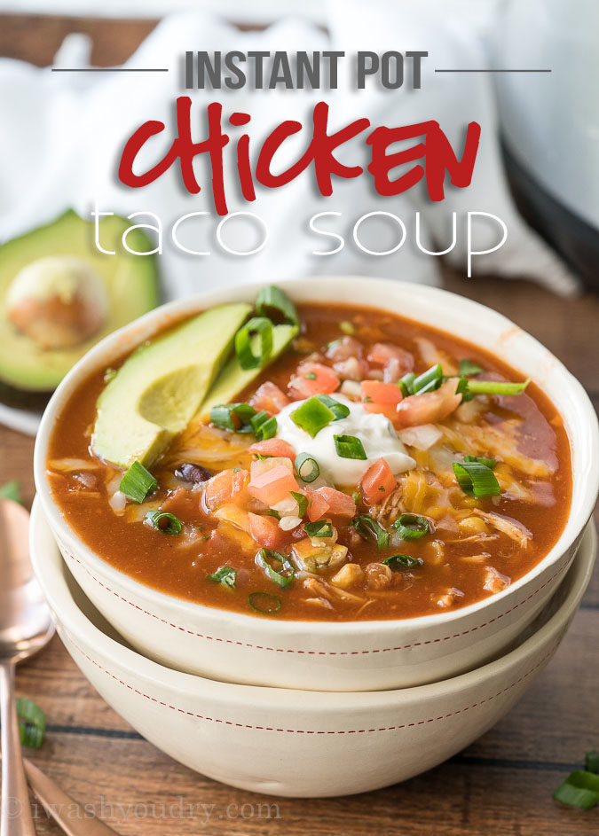 This Instant Pot Chicken Taco Soup recipe is seriously so easy to make! My kids devoured this!