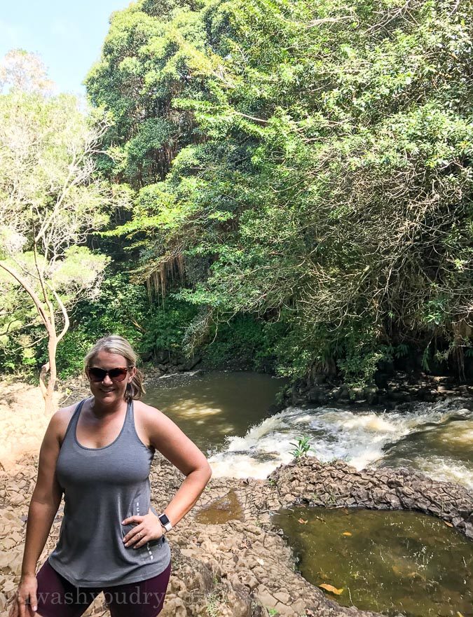 One of the many trails and waterfalls on the Road to Hana in Maui Hawaii