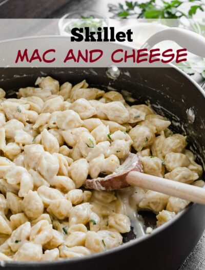 This One Skillet Mac and Cheese is loaded with 3 different flavors of cheese and ready in under 30 minutes! Super kid friendly dinner that even adults LOVE!