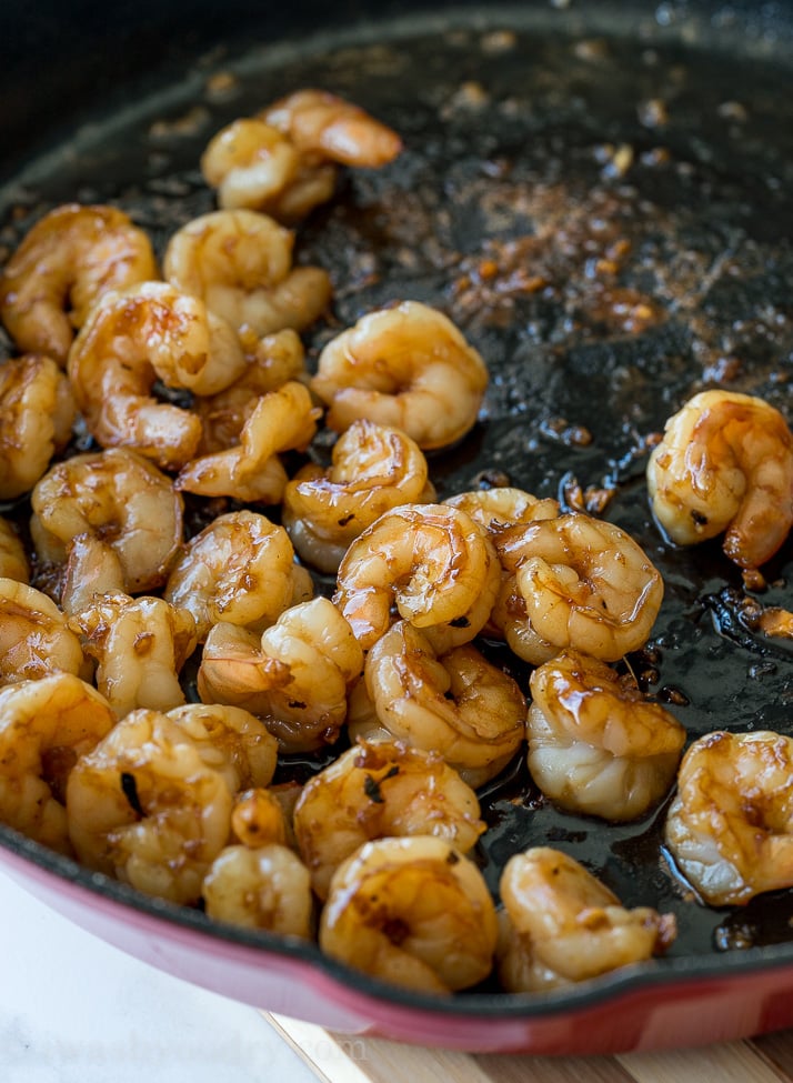 cooked shrimp in skillet