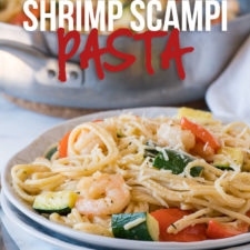 Shrimp Scampi Zucchini Pasta is filled with tender shrimp, zucchini, bell peppers and pasta in a buttery garlic sauce that's ready in just 15 minutes!