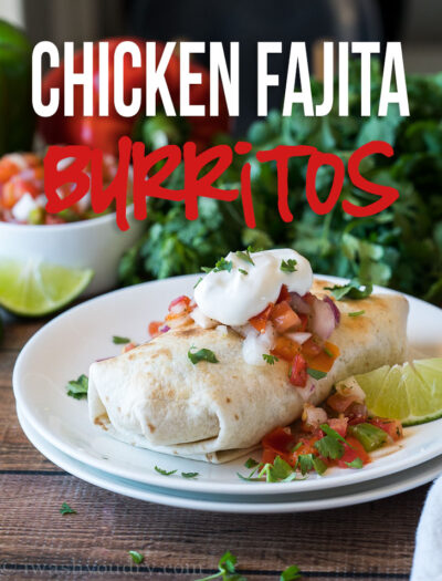 These super easy Baked Chicken Fajita Burritos are filled with charred bell peppers and onions, loads of cheese and tender grilled chicken! Perfect for make ahead meals or a busy weeknight dinner!