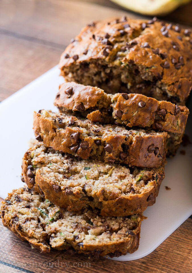 OMG! This is seriously the BEST One Bowl Chocolate Chip Zucchini Bread! So moist and tender, everyone LOVES it!