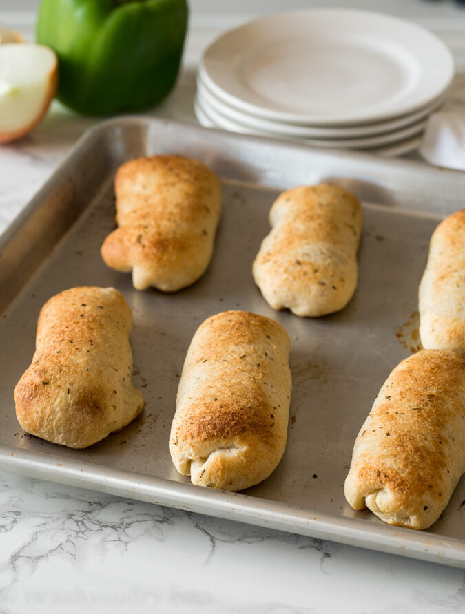 Bake the Philly Cheese Steak Pizza Sticks until golden brown. Let cool slightly before enjoying!