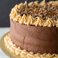 A large chocolate cake on a table