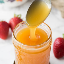 A close up of a jar of buttermilk syrup