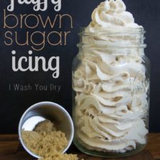 A mason jar filled with Fluffy Brown Sugar Icing