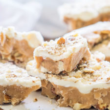 A close up of white chocolate almond dessert pieces