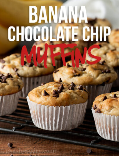 These super easy Banana Chocolate Chip Muffins are mixed up in just one bowl and ready in about 30 minutes!