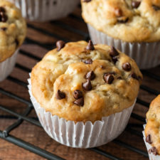 This Chocolate Chip Banana Muffin Recipe is a quick and easy recipe that makes a dozen muffins!