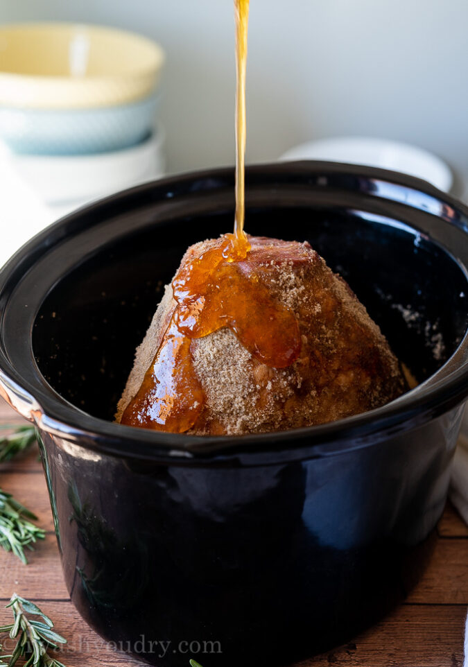 Honey and Brown Sugar Ham cooked in the slow cooker!