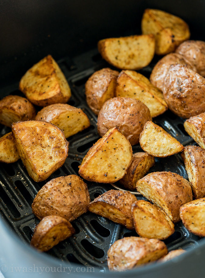 Shake the potatoes half way through cooking to ensure crispiness on all sides