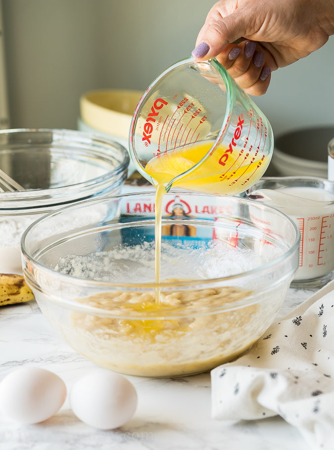 Use melted butter for this easy banana cake