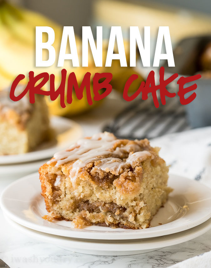 This Banana Crumb Cake Recipe is a moist and tender banana cake with layers of brown sugar crumb topping and a sweet icing drizzle.