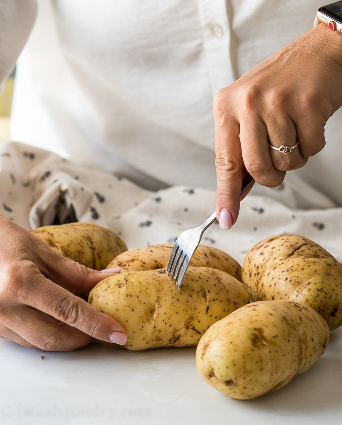 Be sure to pierce each potato several times with a fork before cooking in instant pot.