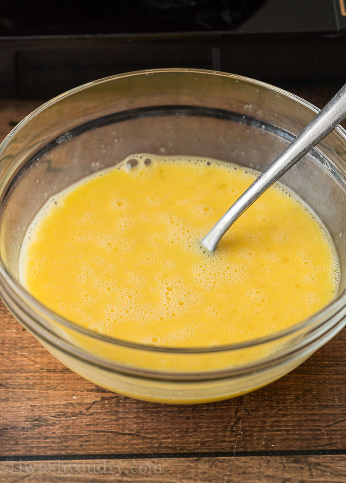 When making scrambled eggs, whisk the eggs together completely, so the mixture is one solid color.