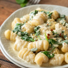 Delicious and easy Mashed Potato Gnocchi with a Spinach Cream Sauce