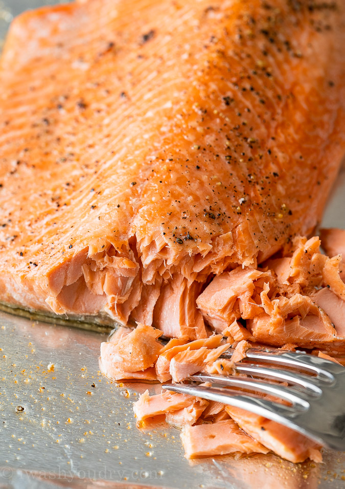 Perfectly cooked baked salmon that's flaky and tender