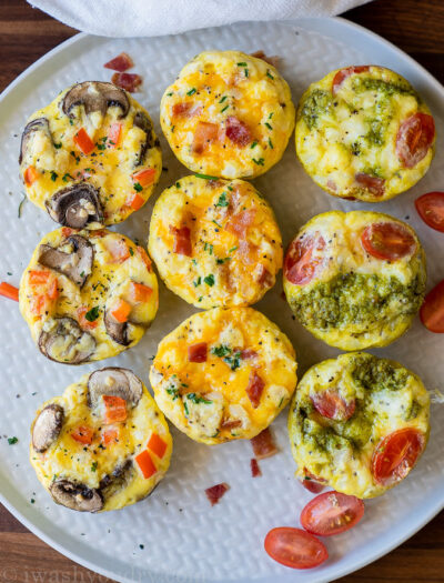 Frittata Egg Muffins 3 different ways on a serving platter.