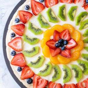 Fresh Fruit Pizza with sugar cookie crust